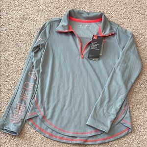 Under Armour Heather Gray and Coral Quarter Zip Top